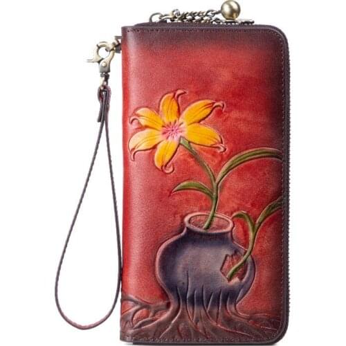 YourSeason Ladies 2021 Vintage Long Zipper Large Clutch Wallets Genuine Leather Female Card Holder Cowhide Embossed Phone Purse