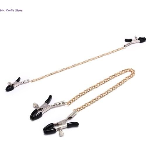 Gold Chain Fetish Nipple Clamps Shaking Milk Stimulate For Couple Body Jewelry Accessories