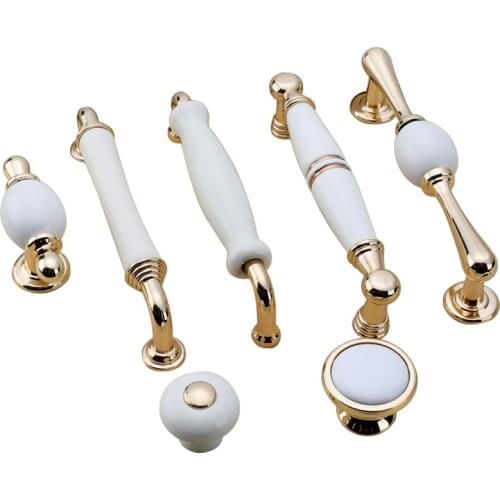 1PCS European Modern Simple Golden Creramic Cabinet Handles and Knobs New Style Wardrobe Drawer Door Pulls Furniture Hardware