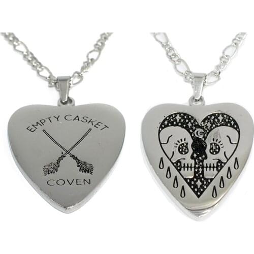 1pcs Surgical Steel Empty Casket Coven Heart Shape Skull Head Pendant Necklace Chain Fashion Jewelry For Women Men Birthday Gift