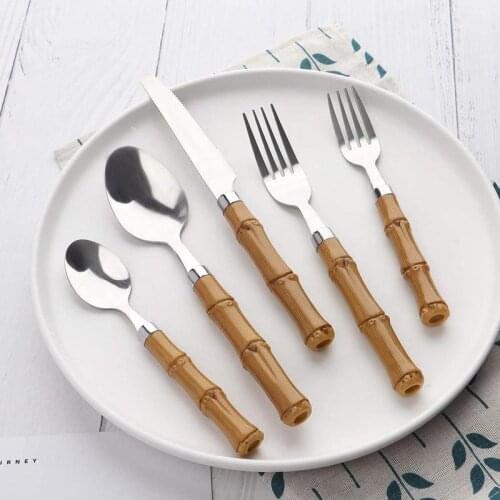 1PC Dinner Knife Fork Spoon With Wood Handle Steel Cutlery Western Food Dessert Tableware Fork Spoon Dinnerware