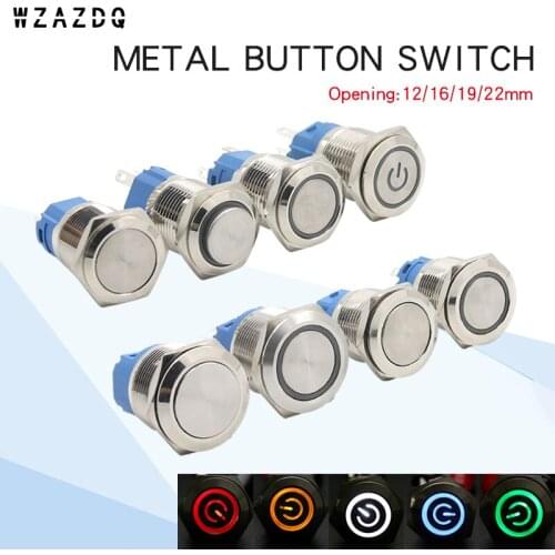 12/16/19/22MM Metal Push Button Switch Waterproof LED Light Self-Locking/Self-Reseting Car Engine Power Switch12V 24V 110V 220V