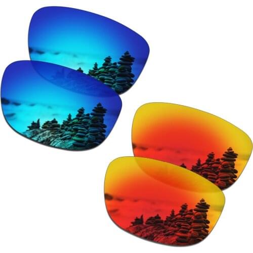 SmartVLT 2 Pairs Polarized Sunglasses Replacement Lenses for Oakley Holbrook R Ice Blue and Fire Red