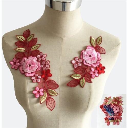 3D flower Embroidered applications for sewing Lace collar DIY Lace fabric Craft materials Dresses accessories A pair of sale