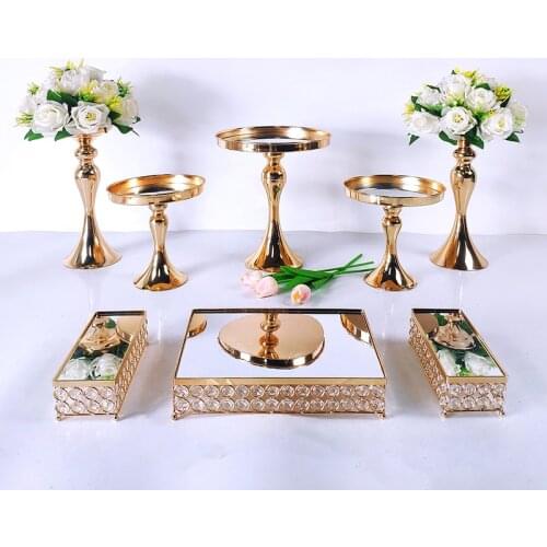 Gold 4-11PCS Crystal Metal Cake Stand Set Acrylic Mirror Cupcake decorations Dessert Pedestal Wedding Party Display Tray