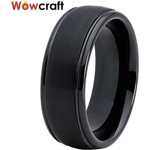 Womens Mens Tungsten Carbide Ring Brushed Matte Finish Top Black Plated Wedding Bands with Steeped Edges