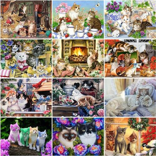 DIY 5D Diamond Painting Cat Animals Cross Stitch Kits Full Round Diamond Embroidery Mosaic Pictures Rhinestones Art Home Decor