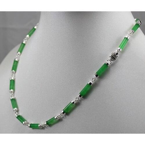 Free Shipping Green Jades Tibetan Silver Necklace 43CM