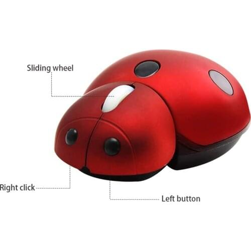 2.4G Cute Cartoon Mini Wireless Mouse Animal Ladybug Shape Cordless Computer Mouse USB Optical Laptop PC Mouse with USB Receiver