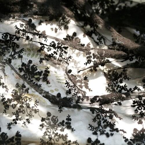 Black Floral Embroidery Soft Mesh Lace Fabric DIY Tablecloth Doll T-shirt Skirt Wedding Dress Accessories