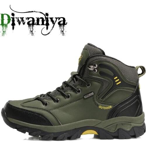 Diwaniya Men Hiking Shoes Waterproof Leather Shoes Climbing & Fishing Shoes New Popular Outdoor Shoes Men High Top Winter Boots