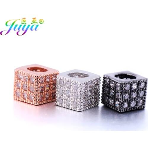Ali Moda DIY Jewelry Findings Supplies Large Hole Copper Charm Spacer Square Beads Accessories For Natural Stones Jewelry Making
