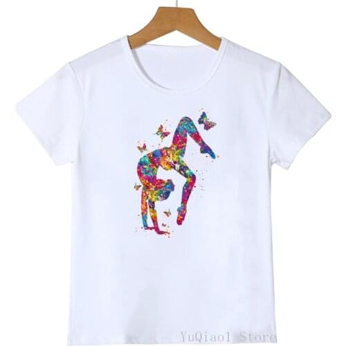 Watercolor Buttflies Gymnastics Art Print Tshirt Lovely Girl T-Shirt Summer Childrens Clothes Kids T Shirt Custom Tee Wholesale
