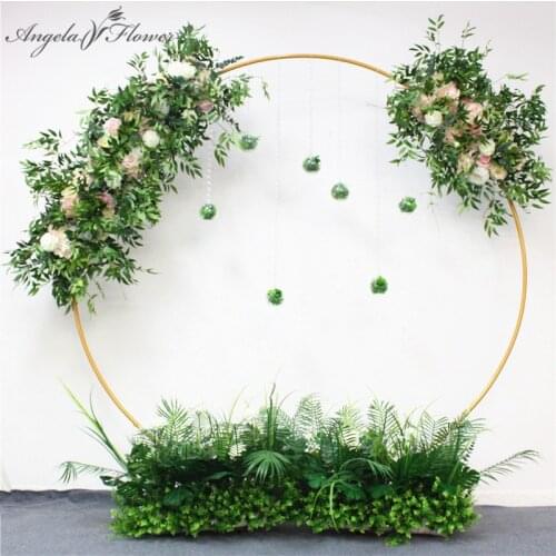 HI-Q handmade party event wedding backdrop iron arch decor artificial flowers pink with green leaf road lead flower row runner