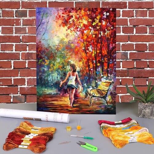 Barefooted Stroll Printed Canvas 11CT Cross Stitch Embroidery Set DMC Threads Knitting Craft Hobby Handiwork Design Jewelry