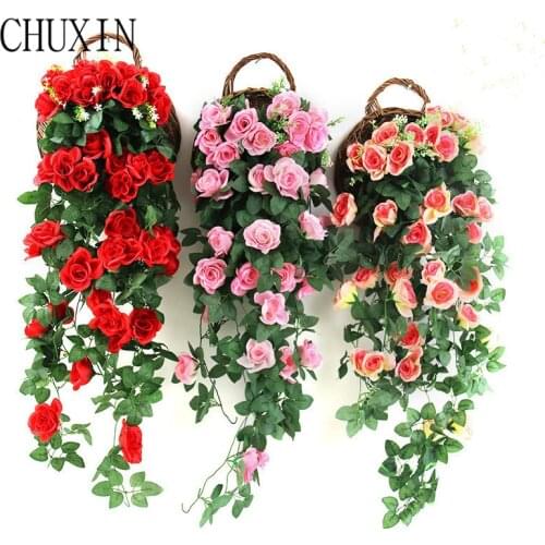 Artificial silk rose wall hanging flower vine Home living room balcony wall hanging fake flower Wedding wall DIY romantic match