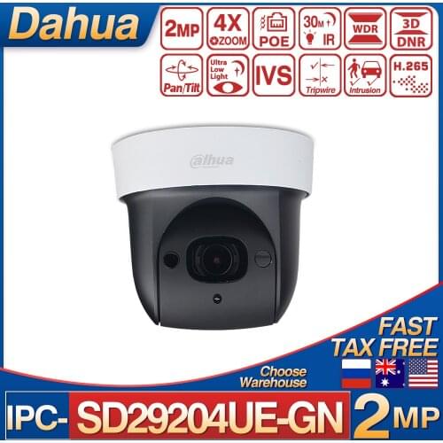 Dahua SD29204UE-GN 2MP Starlight IR PTZ Network Camera 4X Optical Zoom IVS IR Distance 30M PoE Face Detection Built-In Mic H.265
