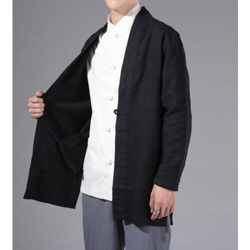 Chinese Style Improved Hanfu Jacket Men Japanese Kimono Long-sleeved Cardigan Windbreaker Tang Suit Youth Zen Clothes Robe Coat