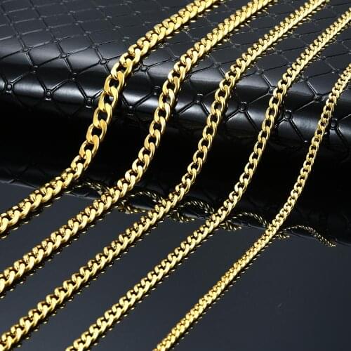 Width 3/4/4.5/5.5/6/7/8mm Gold Stainless Steel Necklace Wholesale Curb Link Choker Necklace Chain 14 Lengths Per Width