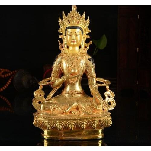 TOP GOOD 7 inch # Tibetan Buddhism Ksitigarbha Bodhisattva Gold-plated brass statue # HOME Talisman