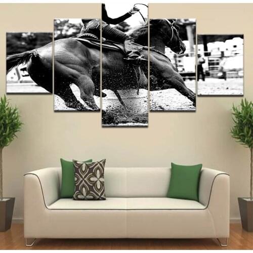 Masters Equestrian Silhouette Black White Landscape Print Poster 5 Panel Oil Picture For Home Decor Wall Art Canvas Painting