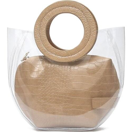 Fashional Crocodile Transparent 2 Set Bag Clear Handbag Alligator Jelly Bag Women Large Capacity Tote Bag