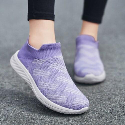 Trendy New Womens Flying Knit Socks Shoes, One-step Casual Breathable Outdoor Sports Sports Shoes, Non-slip Light Running Shoes