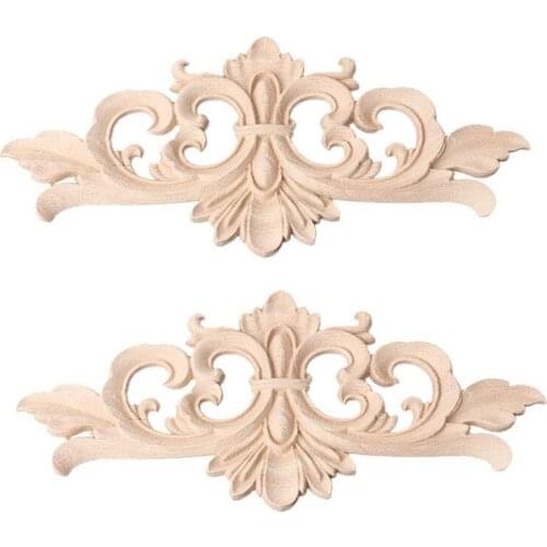2Pcs Vintage Wood Carved Decal Corner Onlay Applique Frame for Home Furniture Wall Cabinet Door Decor Crafts 22X10cm