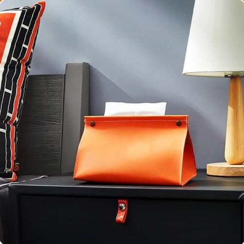 Nordic PU leather tissue box, snap-on living room dining table drawer, home car paper drawer storage bag