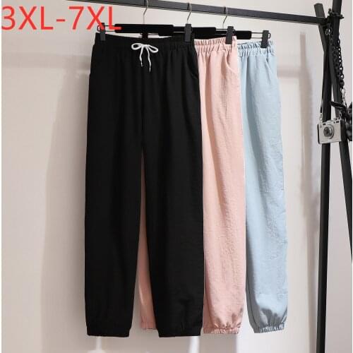 2020 fashion spring autumn plus size sports pants for women large loose casual elastic waist long trousers blue 4XL 5XL 6XL 7XL