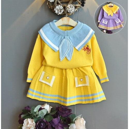Baby Girl Clothes Winter Sweater Set Childrens Little Xiangfeng College Knitted Sweater Girl Warm Sweater Dress Two-piece Set