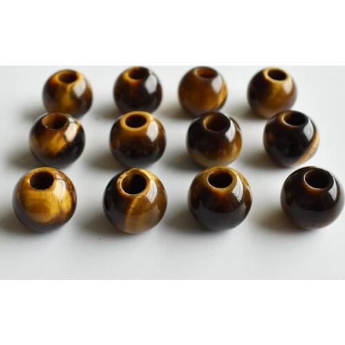Wholesale 12pcs/lot fashion good quality natural tiger eye stone round shape big hole 16mm beads For jewelry making free