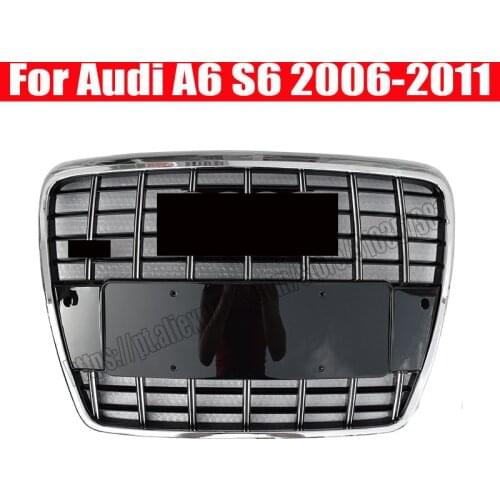 S6 Style Front Grille Grill For Audi A6 C6 2006 2007 2008 2009 09 2010 10 2011 11 2012 12 Chrome Frame And Ring Black Mesh