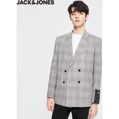 JackJones Mens Environmental Protection Material Slim Fit Plaid Notched Collar Suit Jacket|220208503