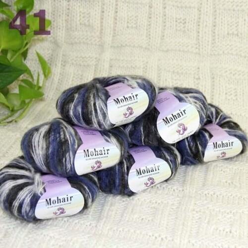 Sale New 6BallsX25g Luxury Soft Mohair Warm Wrap Shawl Hand Knit Crochet Yarn Blue White Black Multi 291-41-6
