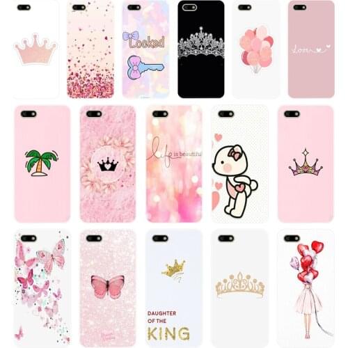 346FG pink Crown Princess Luxury design Soft Silicone Tpu Cover Case for huawei Honor 7a 5.45 pro 5.7 7c 7x y5 2018 case