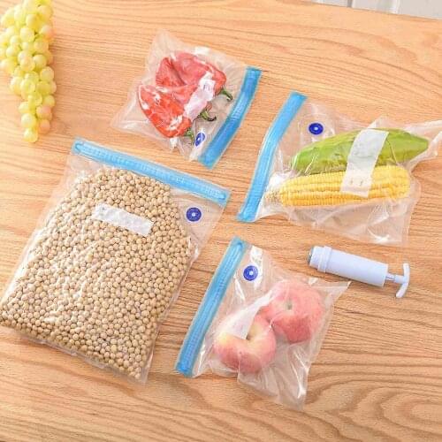 10Pcs Manual Vacuum Pump Kitchen Organizer Vacuum Food Fresh Bag Refrigerator Bags Vacuum Sealer Reusable Food Storage Bag