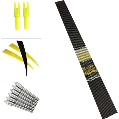 Archery Spine 350 400 500 600 700 800 900 Carbon Arrows Shaft Feather Nock Points Compound Recurve Bow Longbow Hunting