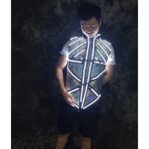 Light up laser costume Lumious jacket Future Tech Warrior Vest space show stage Colorful led coat dress robot suit