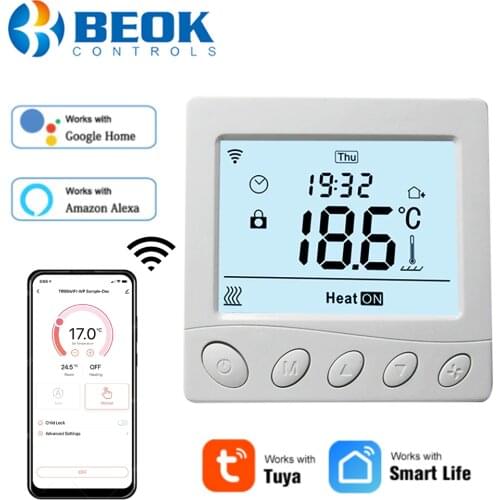 Beok 110V 220V Tuya Smart Home WIFI Floor Thermostat Heating Warm Water Floor Thermoregulator with Alexa Google Voice Control