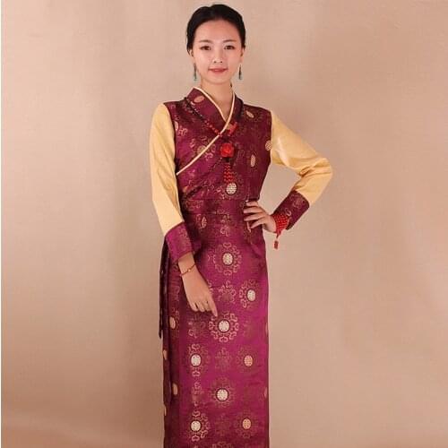 Traditional Tibetan Clothing Elegant Women Long Classical Ethnic Folk Dress Tibet Robe Vintage Femme Tibetan Dress TA5311