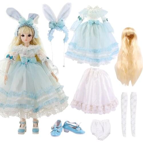 UCanaan 1/3 BJD SD Dolls Clothes Set Handmade Full Outfits Long Hair Wig Dress Shoes Accessories For 60CM Dolls