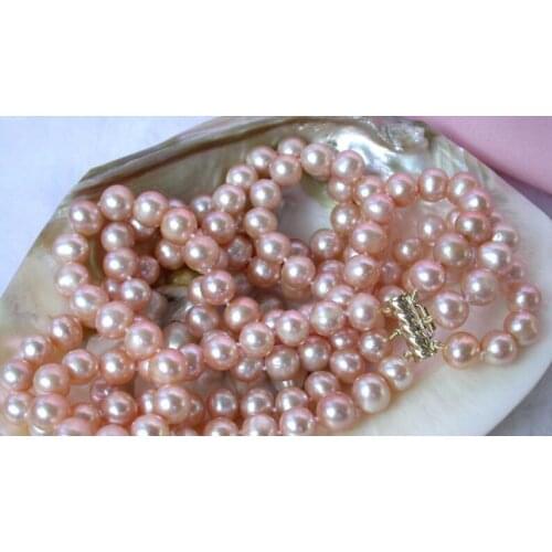 Gorgeous 3 row 9-10mm luster pink freshwater cultured pearls necklace