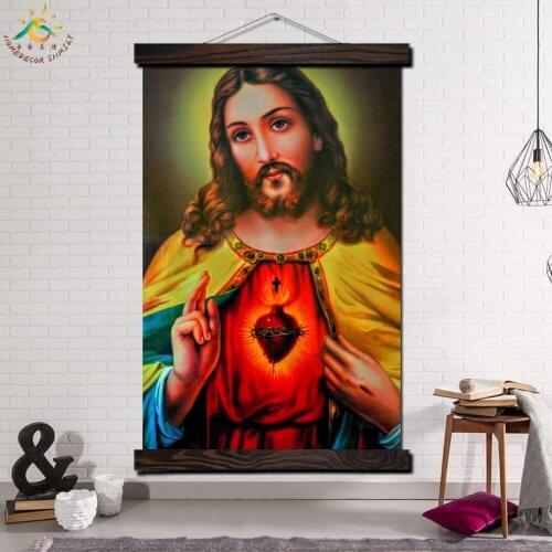 Jesus Heart Single Vintage Posters and Prints Scroll Painting Canvas Painting Wall Art Pictures Framed Painting Home Decoration