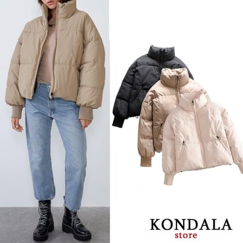 Women Thick Jacket Winter Coat za 2020 White Beige Black Cotton Padded Coat Women Warm Parka Pocket Zipper Female Coat Outwear