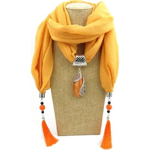 Women Long Scarves Exaggerating Pendant Necklace Lady Ring Scarf Women Tassels Muffler Lady Polyester Cotton Scarf Shawls