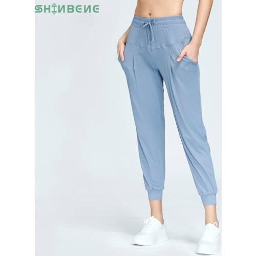 SHINBENE Leisure Anti-sweat Waist Drawstring Fitness Sports Workout Joggers Women Loose Exercise Running Gym Pocket Sweatpants