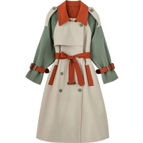 2021 Women spring lapel windbreaker fashion double breasted womens trench coat quality women clothing