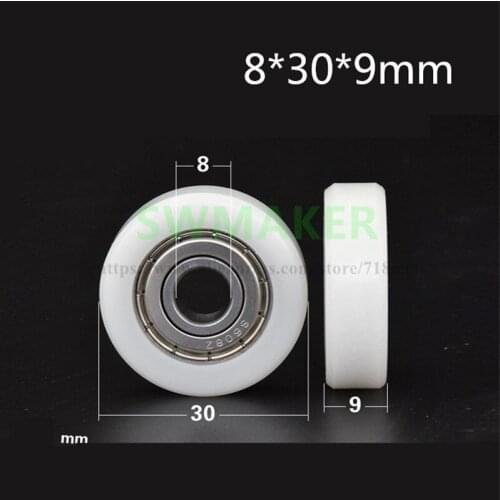 10pcs 8*30*9mm Stainless steel bearing pulley wrapped roller seawater waterproof and rust-proof POM plastic planting flat roller