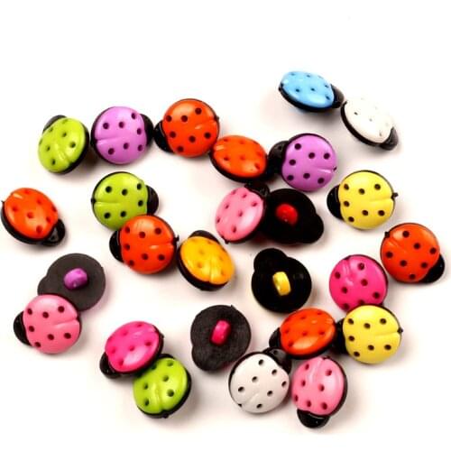 100Pcs Mixed Ladybug Acrylic Sewing Buttons For Clothing Flatback Cabochon Scrapbooking Crafts Decoration Diy Accessories